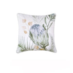 Bianca Evergreen Coordinate Velvet Square Filled Cushion with botanical protea and palm design