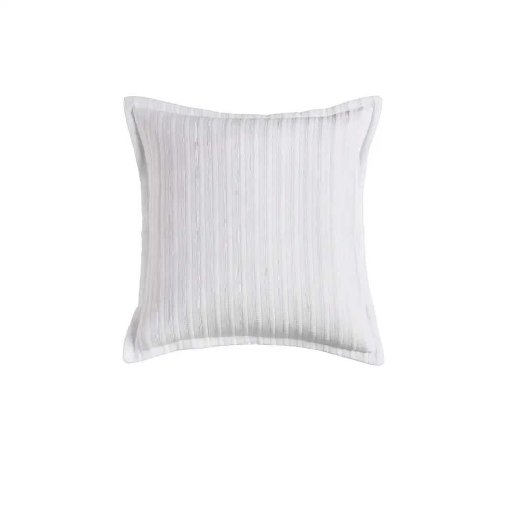 White striped decorative throw pillow with flange edges, Evora White Square Filled Cushion