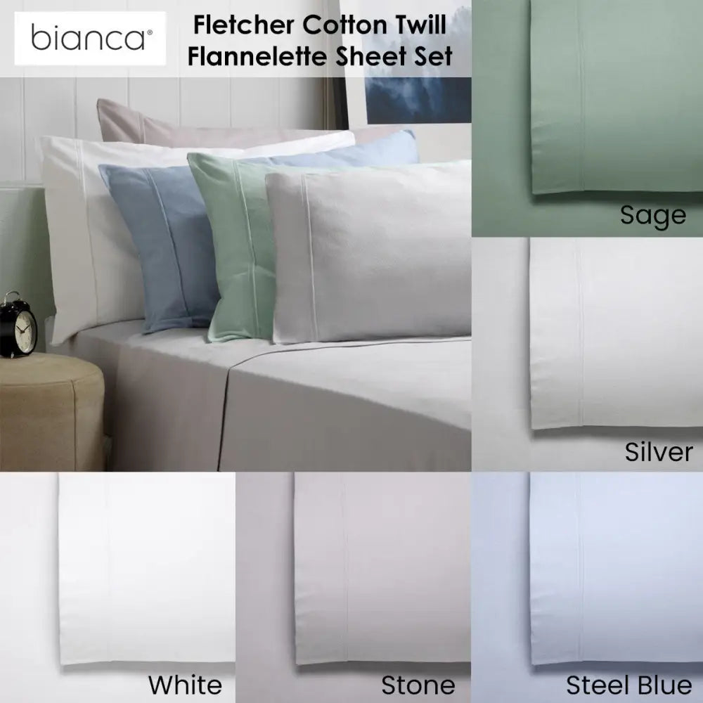 Bianca Fletcher Flannelette Cotton Sheet Set Sage Single - Home & Garden > Bedding > Bed Sheets