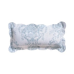 Decorative Bianca Florence White Blue Rectangular Cushion with damask pattern and scalloped edges