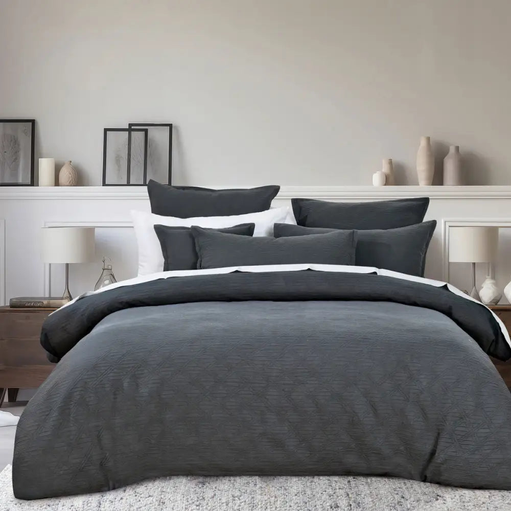 Bianca Hallston Charcoal Pre-Washed Cotton Quilt Cover Set King - Home & Garden > Bedding > Duvet Covers