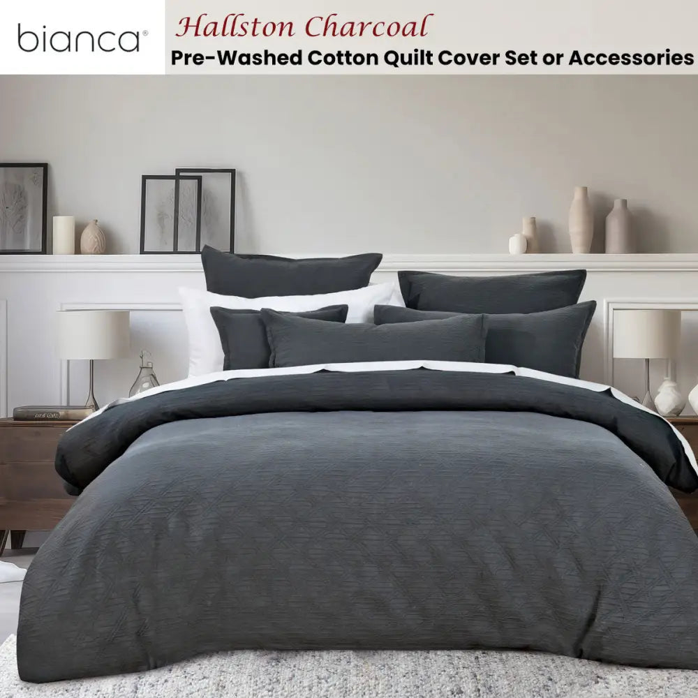 Bianca Hallston Charcoal Pre-Washed Cotton Quilt Cover Set King - Home & Garden > Bedding > Duvet Covers