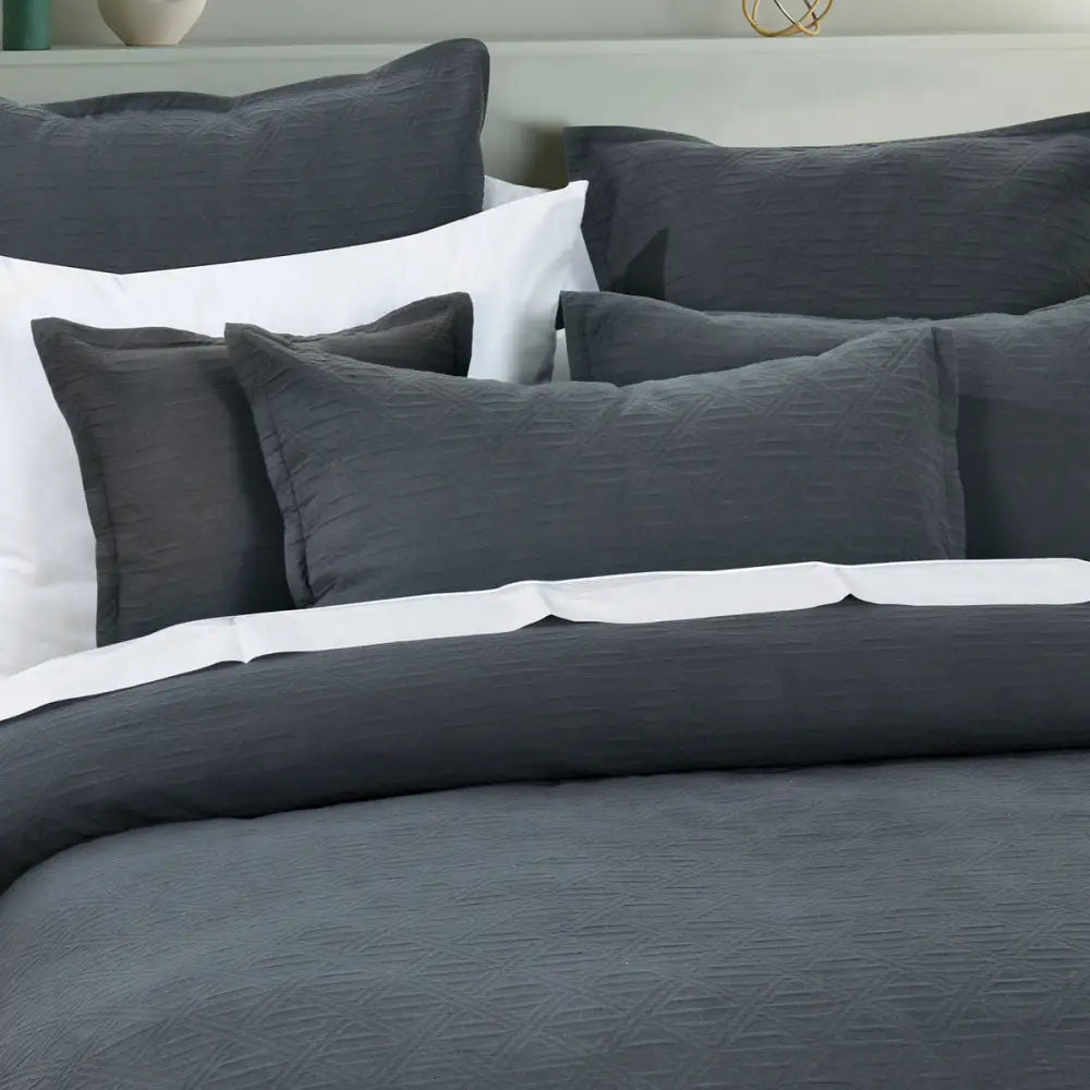Bianca Hallston Charcoal Pre-Washed Cotton Quilt Cover Set Super King - Home & Garden > Bedding > Duvet Covers