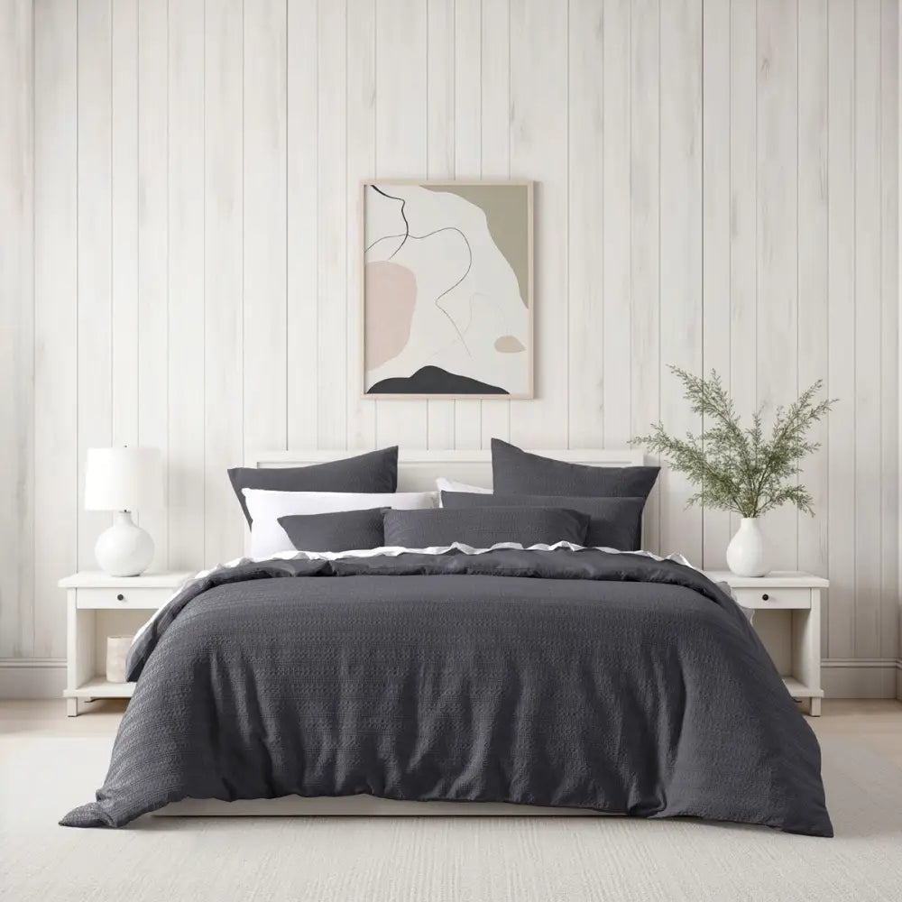 Bianca Kahlani Charcoal Waffle Quilt Cover Set Single - Home & Garden > Bedding > Duvet Covers