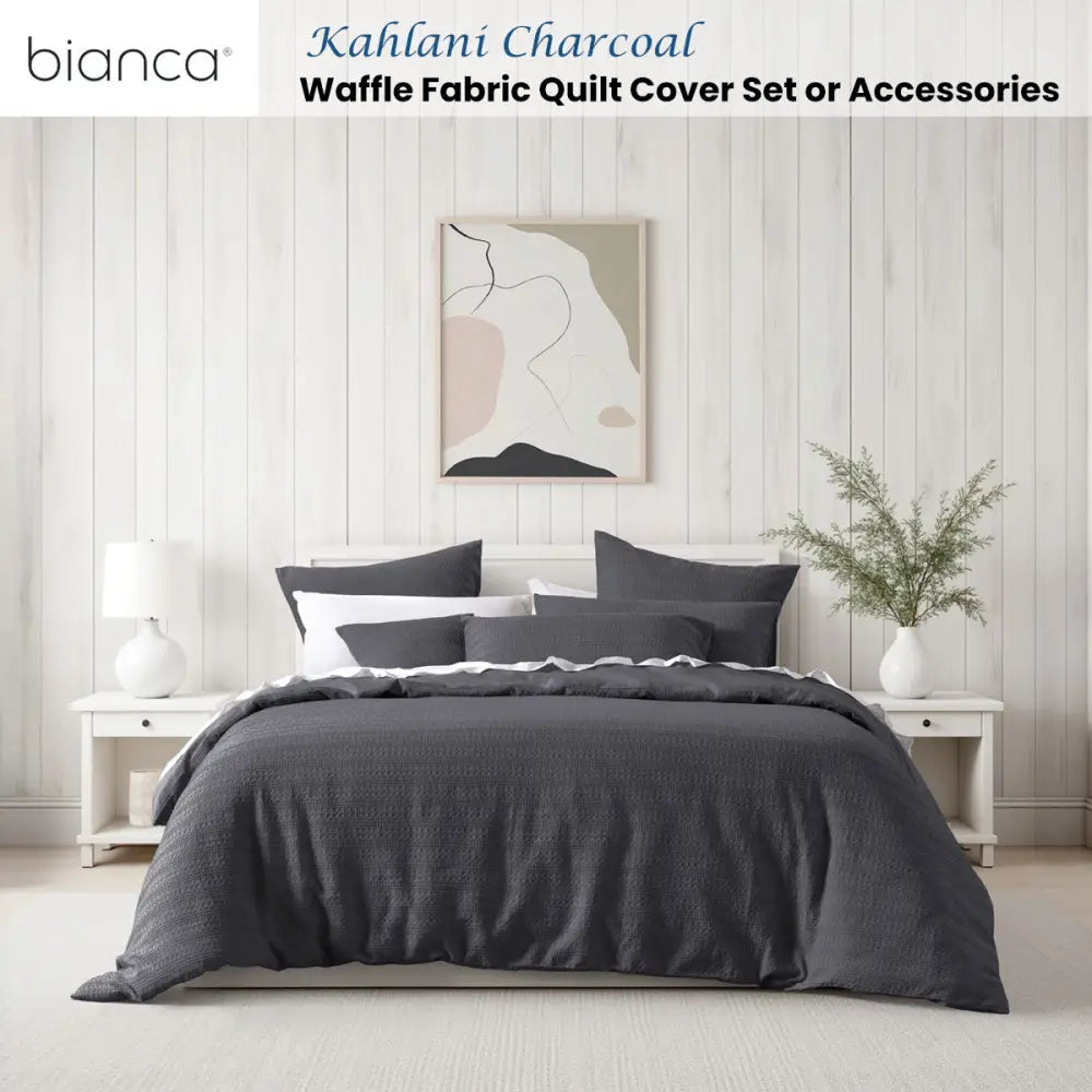 Bianca Kahlani Charcoal Waffle Quilt Cover Set Super King - Home & Garden > Bedding > Duvet Covers