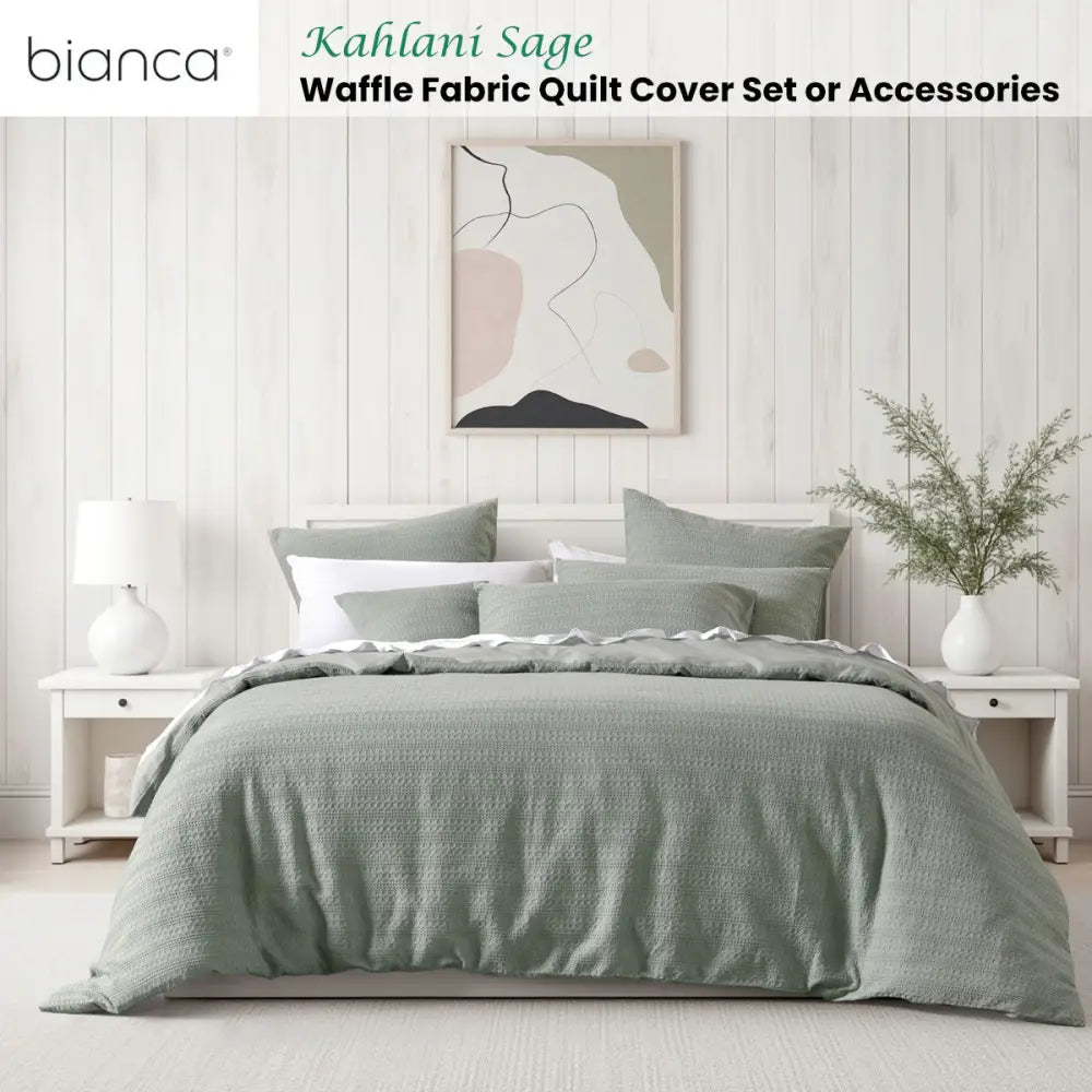 Bianca Kahlani Sage Waffle Quilt Cover Set Double - Home & Garden > Bedding > Duvet Covers