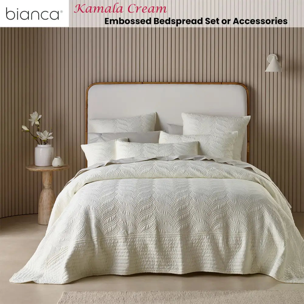 Bianca Kamala Cream Embossed Bedspread Set Single - Home & Garden > Bedding