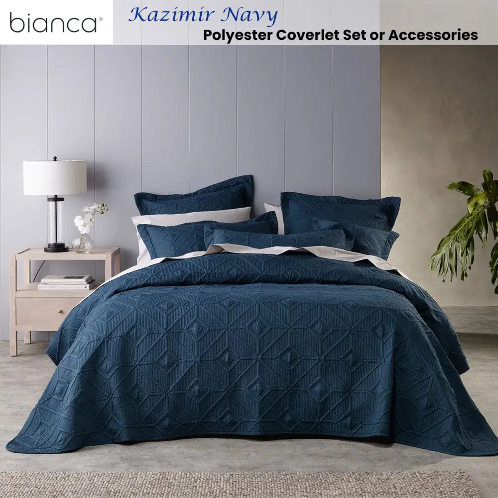 Bianca Kazimir Navy Polyester Coverlet Set Single/Double - Home & Garden > Bedding