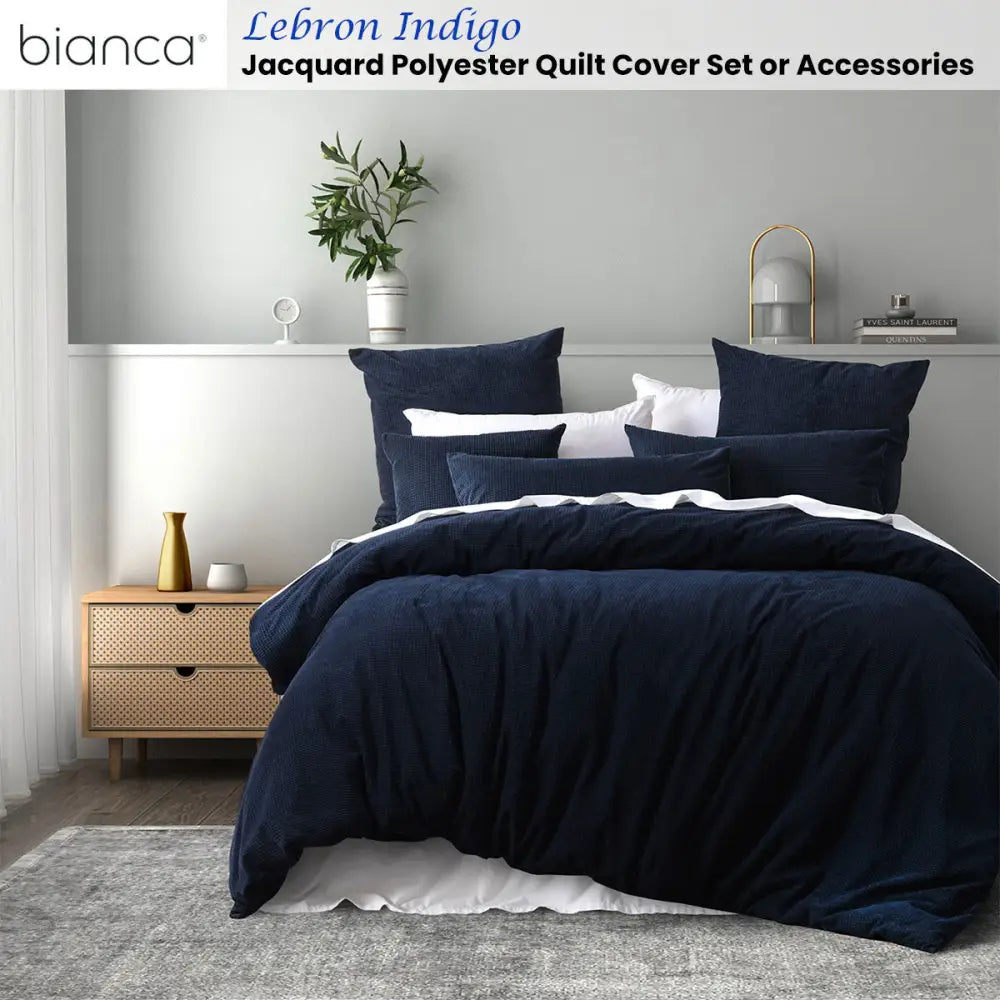 Bianca Lebron Indigo Jacquard Polyester Quilt Cover Set King - Home & Garden > Bedding