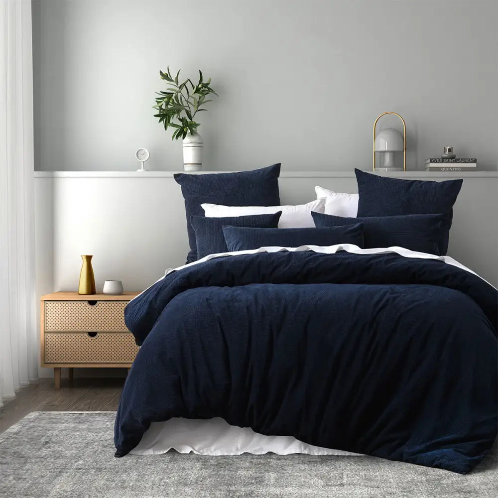 Bianca Lebron Indigo Jacquard Polyester Quilt Cover Set King - Home & Garden > Bedding