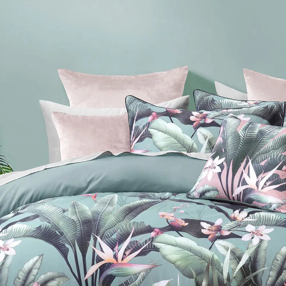 Bianca Mika Green Cotton Sateen Quilt Cover Set Queen - Home & Garden > Bedding