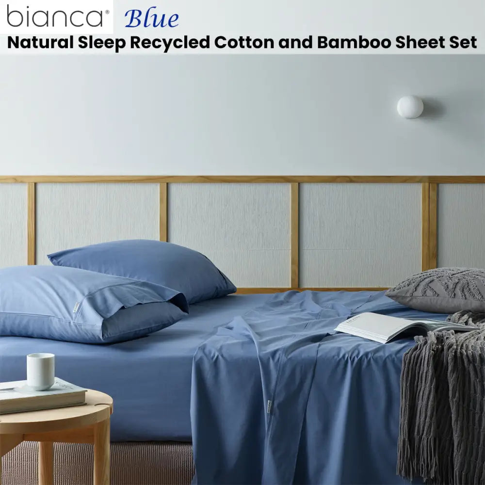 Bianca Natural Sleep Recycled Cotton and Bamboo Sheet Set Blue King - Home & Garden > Bedding > Bed Sheets