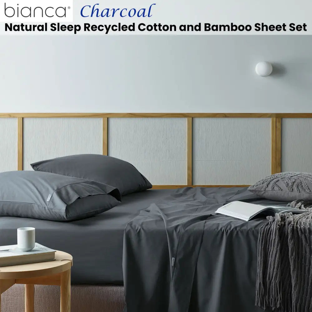 Bianca Natural Sleep Recycled Cotton and Bamboo Sheet Set Charcoal King - Home & Garden > Bedding > Bed Sheets