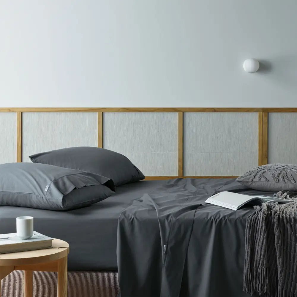Bianca Natural Sleep Recycled Cotton and Bamboo Sheet Set Charcoal Split King - Home & Garden > Bedding > Bed Sheets