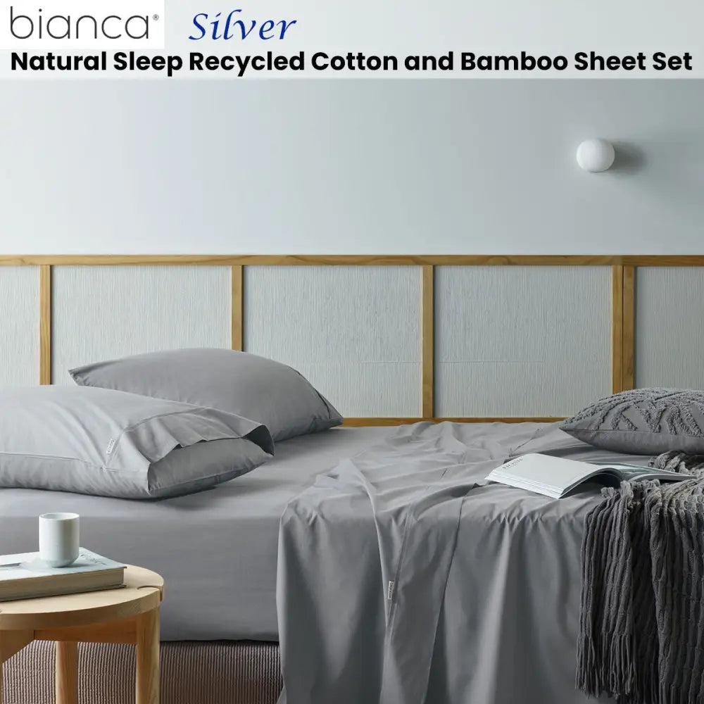 Bianca Natural Sleep Recycled Cotton and Bamboo Sheet Set Silver Double - Home & Garden > Bedding > Bed Sheets