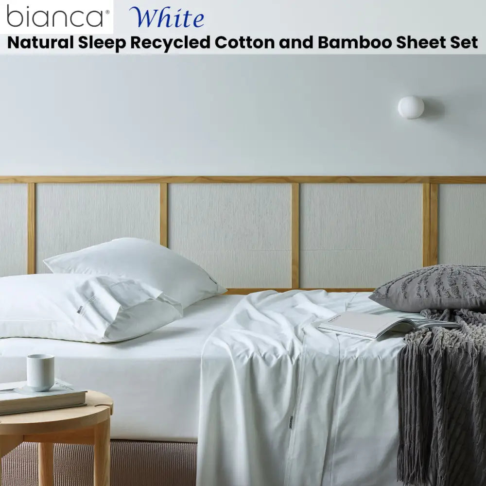 Bianca Natural Sleep Recycled Cotton and Bamboo Sheet Set White Split King - Home & Garden > Bedding > Bed Sheets