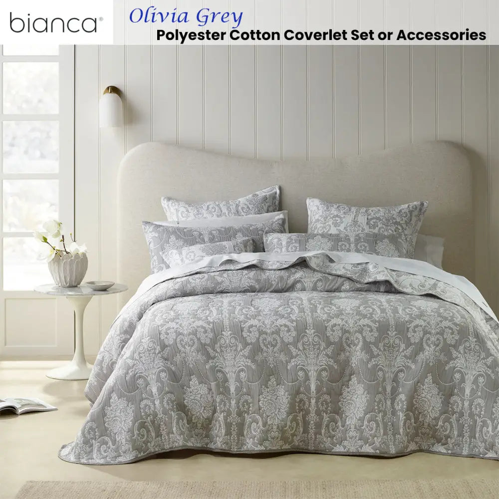 Bianca Olivia Grey Polyester Cotton Jacquard Coverlet Set Queen/King - Home & Garden > Bedding