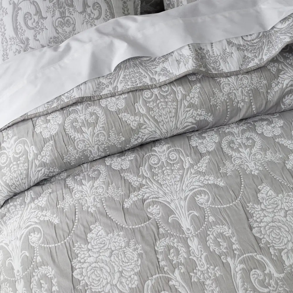 Bianca Olivia Grey Polyester Cotton Jacquard Coverlet Set Super King - Home & Garden > Bedding