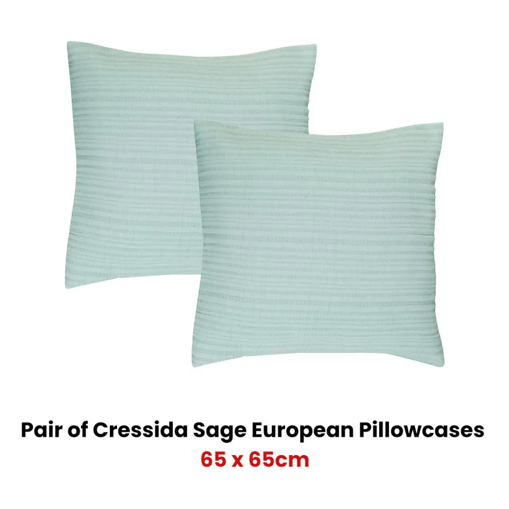 Bianca Pair of Cressida European Pillowcases 65 x 65cm - Sage - Home & Garden > Bedding > Pillowcases