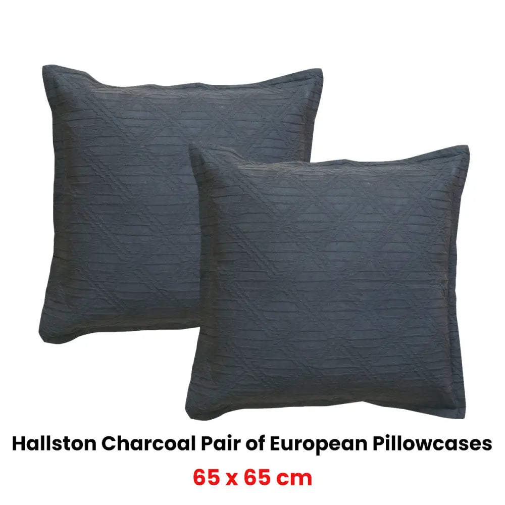 Bianca Pair of Hallston Charcoal European Pillowcases 65 x 65cm - Home & Garden > Bedding > Pillowcases