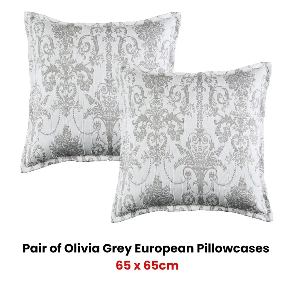 Bianca Pair of Olivia Grey European Pillowcases - Home & Garden > Bedding
