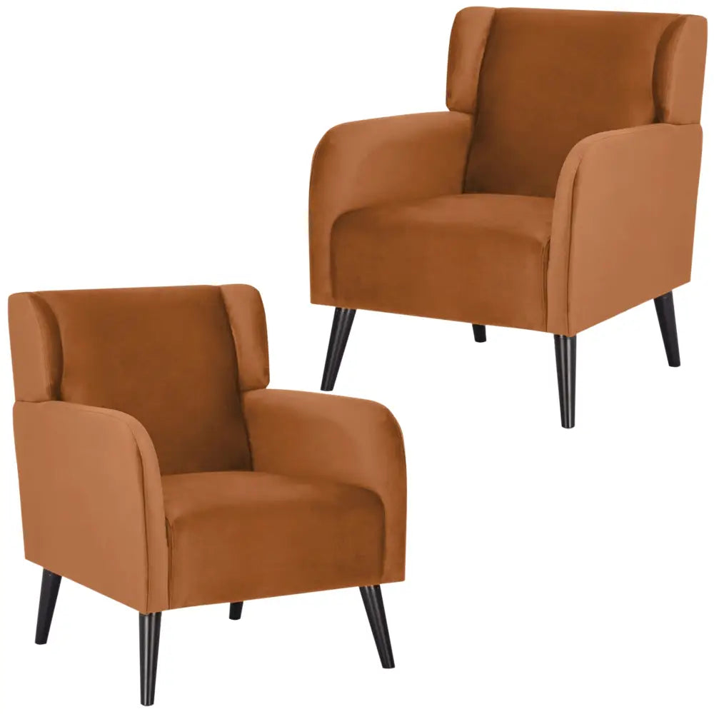 Bianca Set of 2 Accent Sofa Arm Chair Fabric Uplholstered Lounge - Orange - Furniture > Sofas
