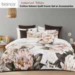 Bianca Somerset White Cotton Sateen Floral Quilt Cover Set Double - Home & Garden > Bedding > Duvet Covers