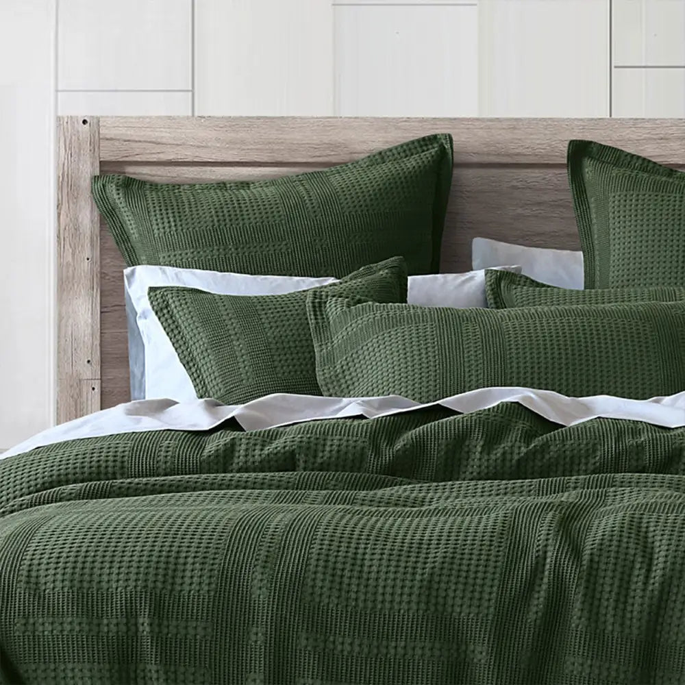 Bianca Sussex Forest Green Cotton Waffle Quilt Cover Set Queen - Home & Garden > Bedding