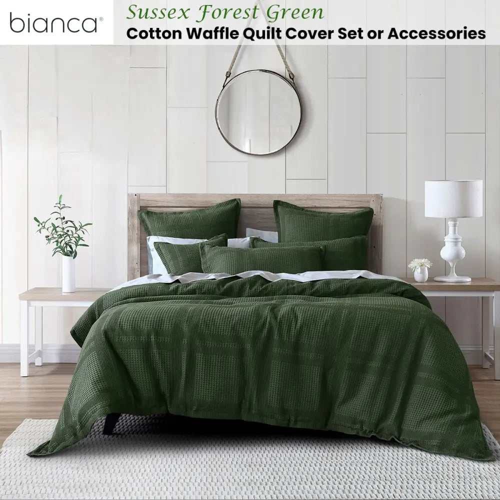 Bianca Sussex Forest Green Cotton Waffle Quilt Cover Set Queen - Home & Garden > Bedding
