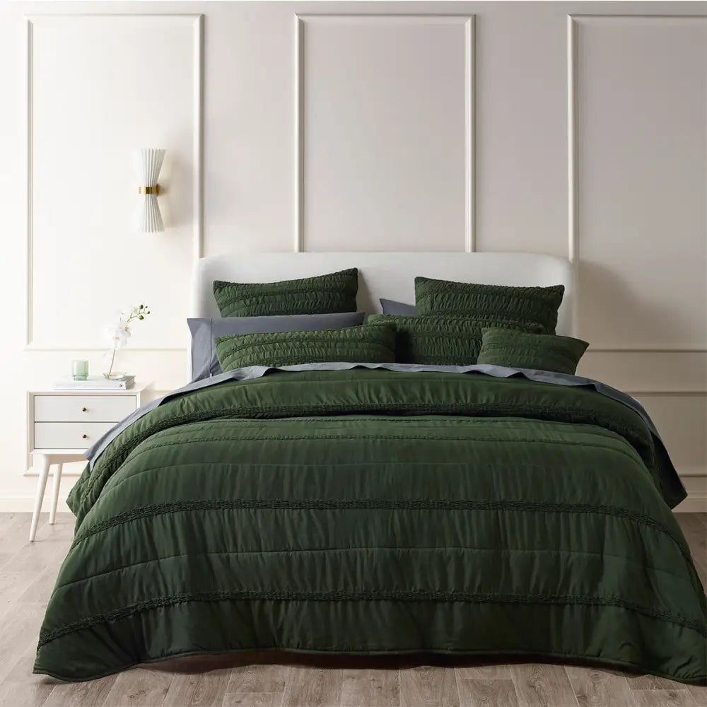 Bianca Vienna Green Textured Bedspread Set Single - Home & Garden > Bedding