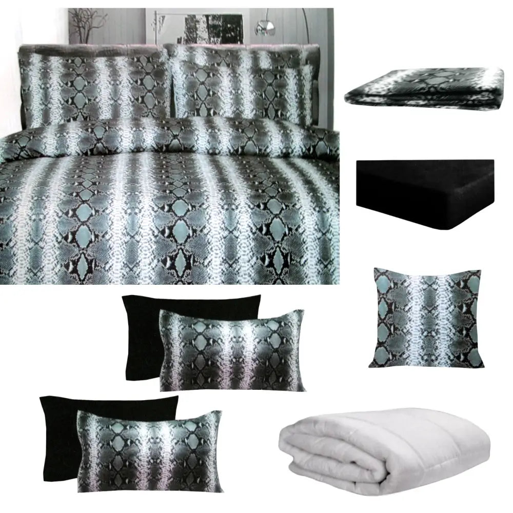 Big Sleep 8 Pce Bed in a Bag Set Snake Skin Black Double - Home & Garden > Bedding