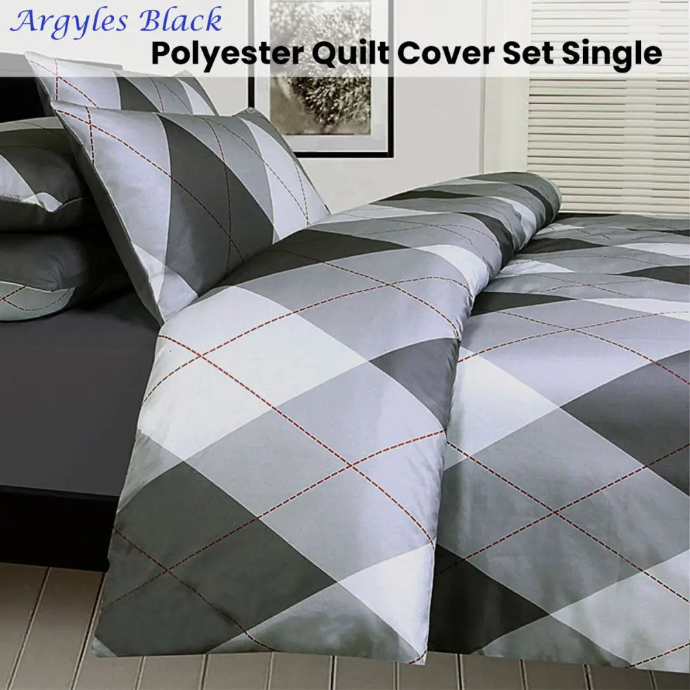 Big Sleep Argyles Black Quilt Cover Set Single - Home & Garden > Bedding