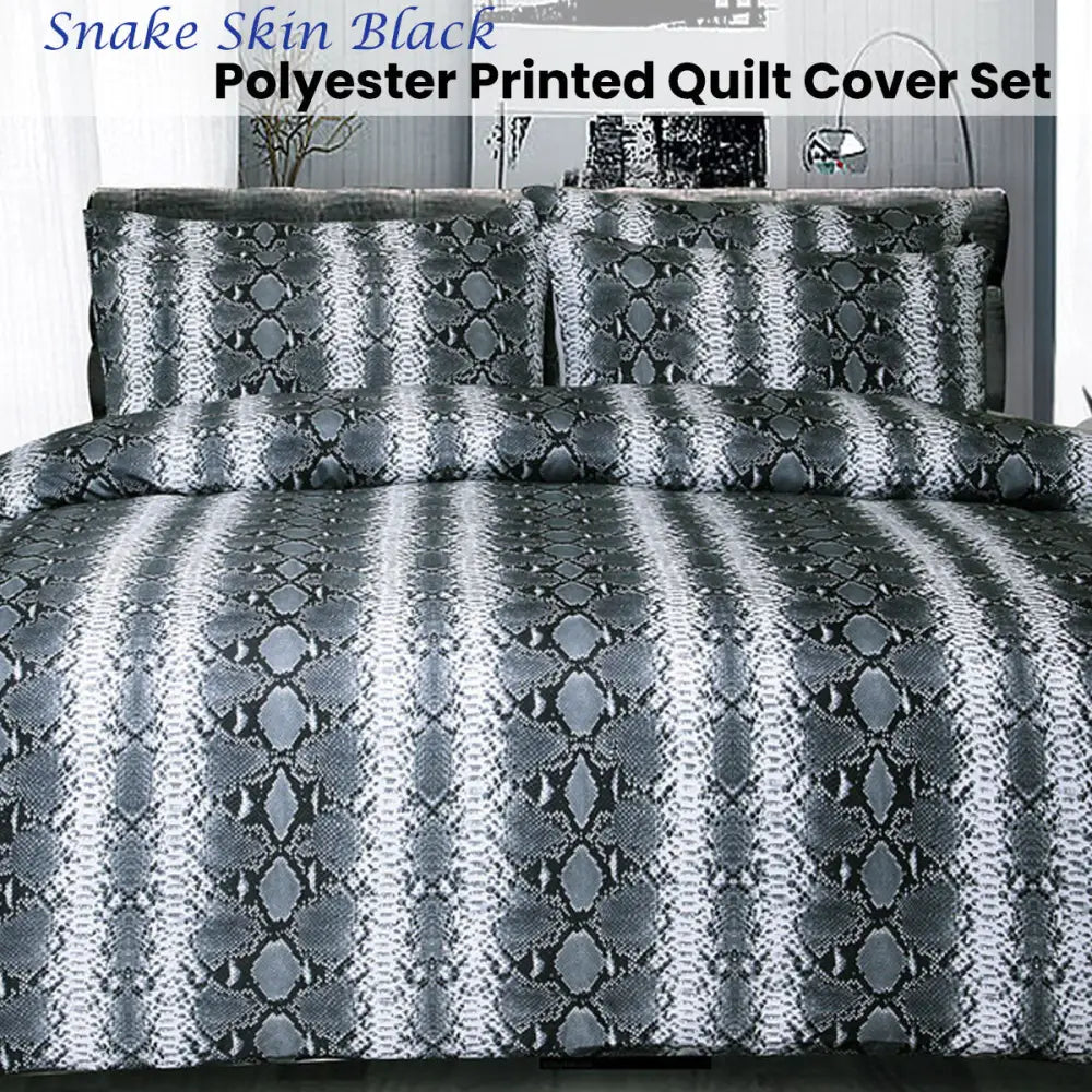 Big Sleep Snake Skin Black Quilt Cover Set Double - Home & Garden > Bedding