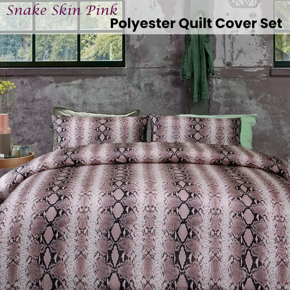 Big Sleep Snake Skin Pink Quilt Cover Set Double - Home & Garden > Bedding