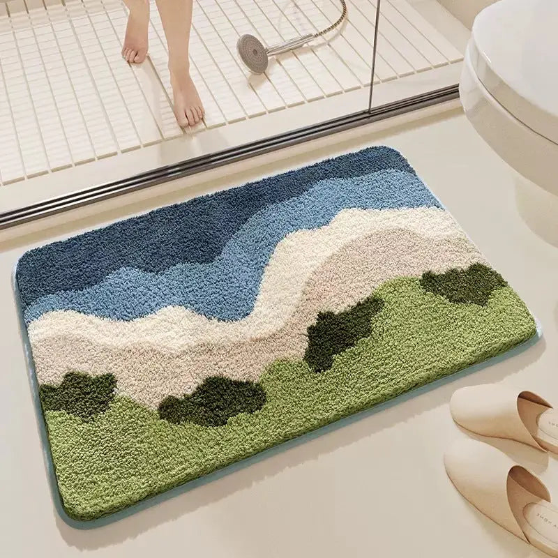 Big Wave Beach Bath Mat - Super Absorbent Non-Slip Bathroom Floor Mat - 40x60cm - Home & Garden > Bathroom Accessories
