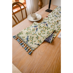 Birds & Branch Table Runner - Jacquard Woven Beige with Tassels(33X220CM) - Home & Garden > Decor > Vases & Table Decor