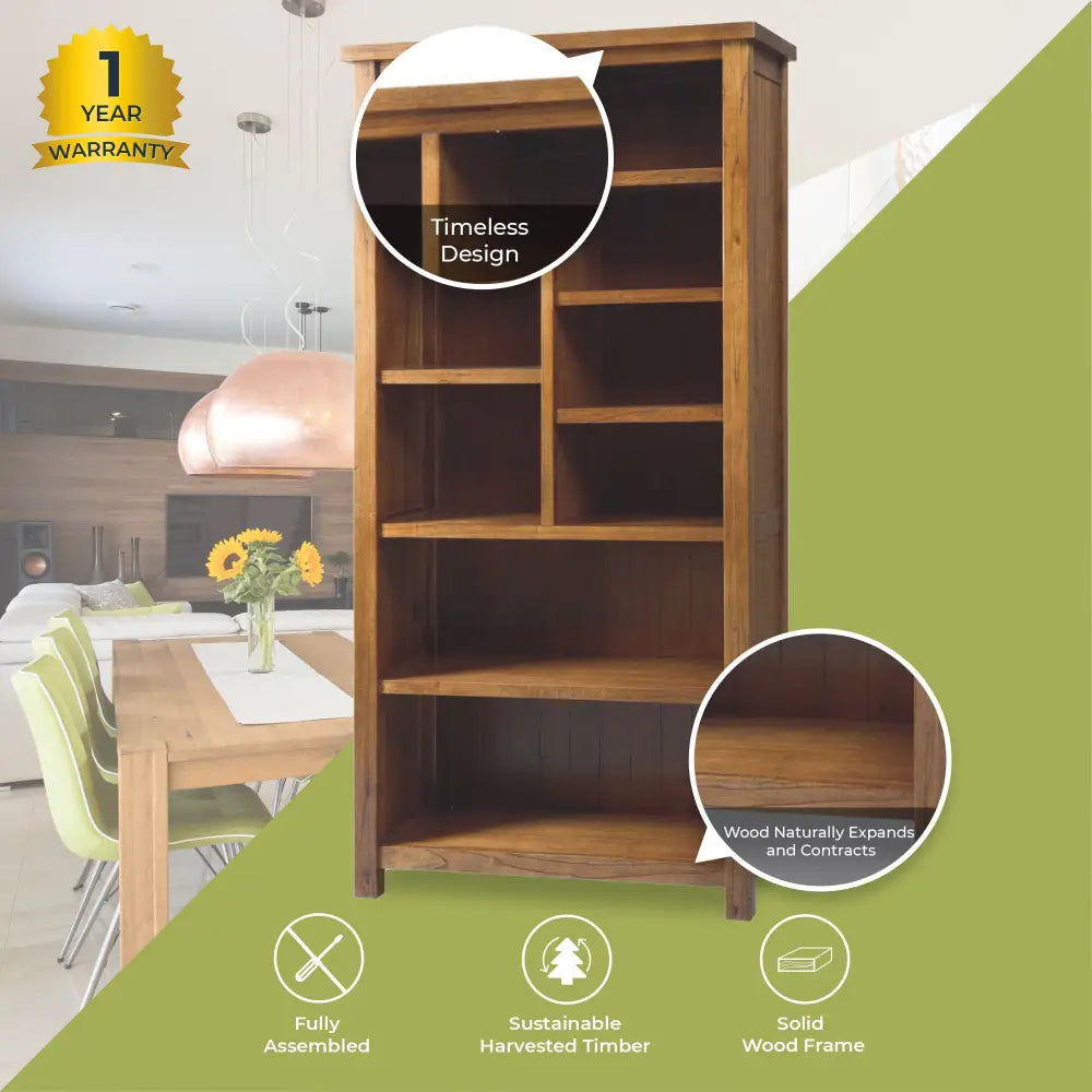 Birdsville Bookshelf Bookcase Display Unit Solid Mt Ash Timber Wood - Brown - Furniture > Living Room