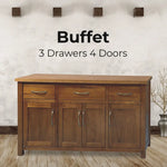 Birdsville Buffet Table 161cm 4 Door 3 Drawer Solid Mt Ash Timber Wood - Brown - Furniture > Living Room