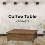 Birdsville Coffee Table 120cm 2 Drawer Solid Mt Ash Timber Wood - Brown - Furniture > Living Room