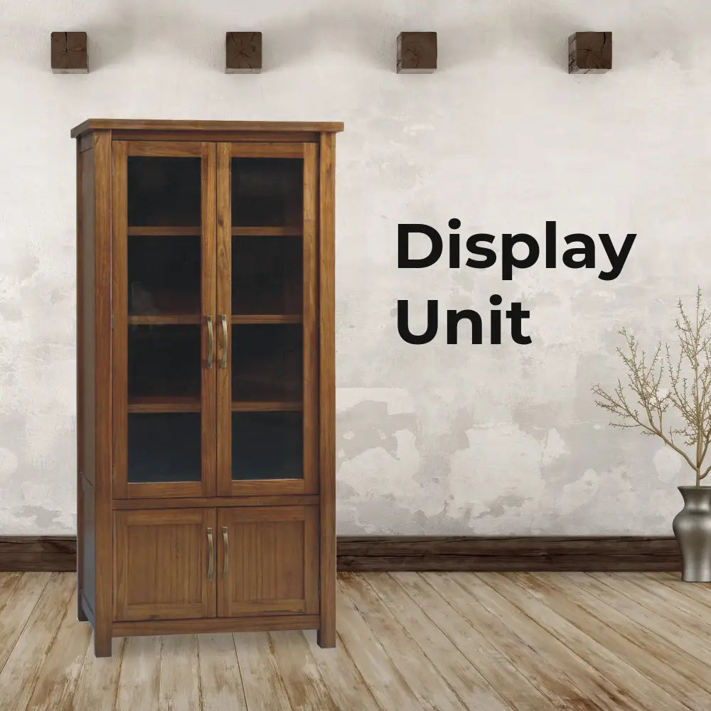 Birdsville Display Unit Glass Door Bookcase Solid Mt Ash Timber Wood - Brown - Furniture > Living Room
