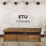 Birdsville ETU Entertainment TV Unit 174cm 3 Drawer Solid Mt Ash Wood - Brown - Furniture > Living Room