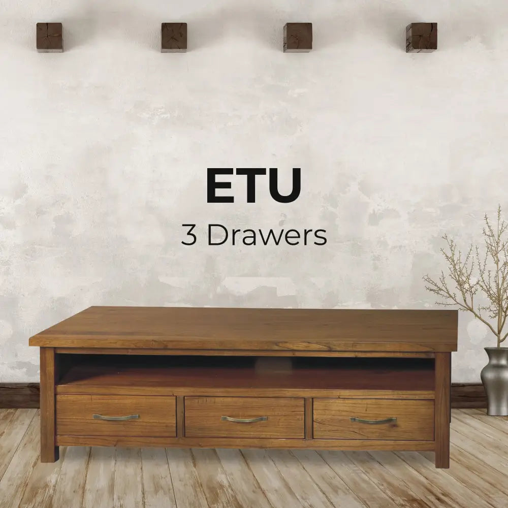 Birdsville ETU Entertainment TV Unit 174cm 3 Drawer Solid Mt Ash Wood - Brown - Furniture > Living Room