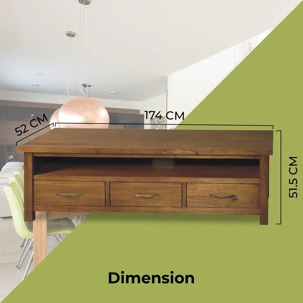 Birdsville ETU Entertainment TV Unit 174cm 3 Drawer Solid Mt Ash Wood - Brown - Furniture > Living Room