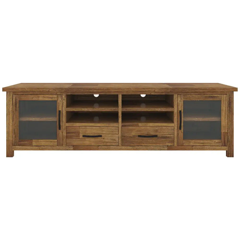 Birdsville ETU Entertainment TV Unit 223cm 2 Door 2 Drawer Mt Ash Wood - Brown - Furniture > Living Room