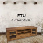 Birdsville ETU Entertainment TV Unit 223cm 2 Door 2 Drawer Mt Ash Wood - Brown - Furniture > Living Room