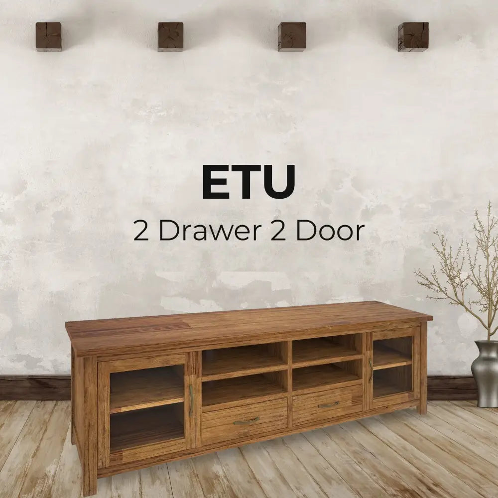 Birdsville ETU Entertainment TV Unit 223cm 2 Door 2 Drawer Mt Ash Wood - Brown - Furniture > Living Room