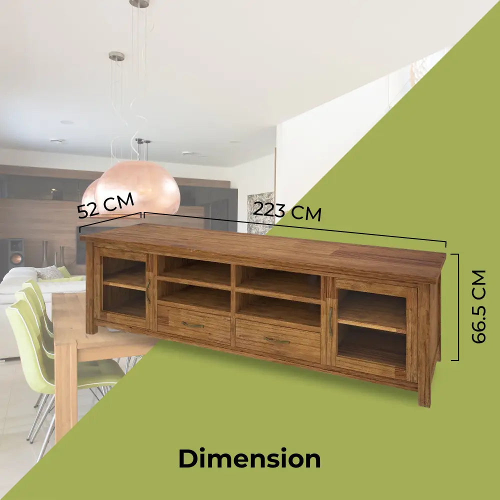 Birdsville ETU Entertainment TV Unit 223cm 2 Door 2 Drawer Mt Ash Wood - Brown - Furniture > Living Room