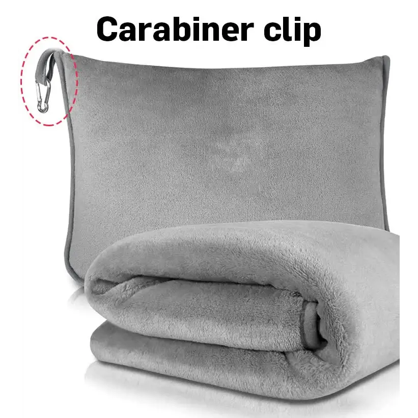 Black 2-in-1 Plush Travel Blanket & Pillow Set - Soft Flannel with Luggage Strap & Carabiner (50x60in) - Home & Garden