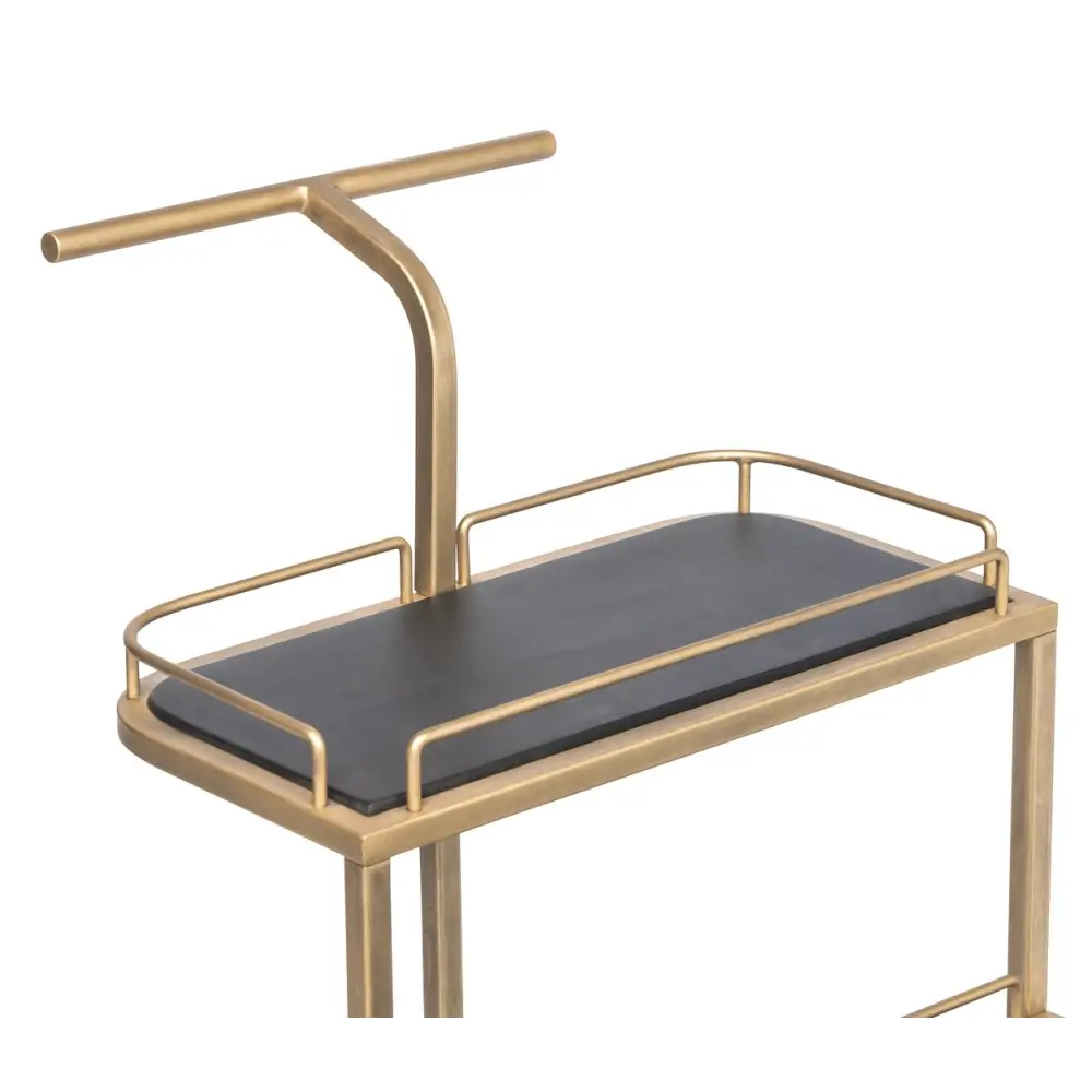Black and French Brass Wooden 3-Tier Bar Cart Drinks Trolley - Furniture > Living Room