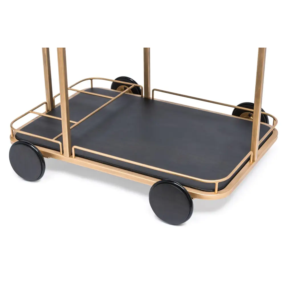 Black and French Brass Wooden 3-Tier Bar Cart Drinks Trolley - Furniture > Living Room